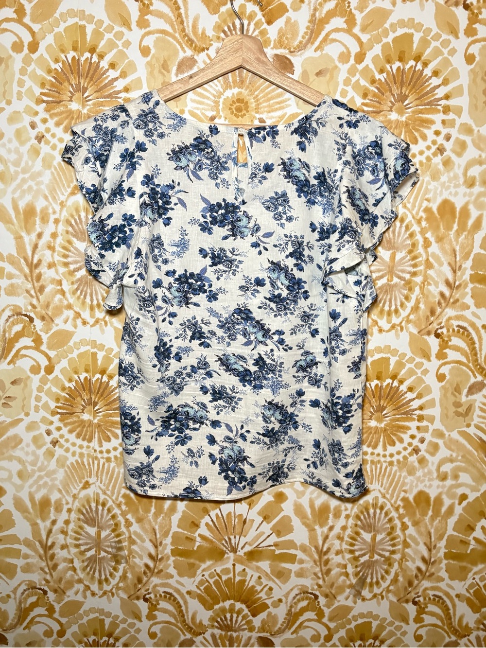 Cupcake & Cashmere Blue Floral Blouse | Coastal Chic Feminine Top | Cottagecore - Picture 6 of 10